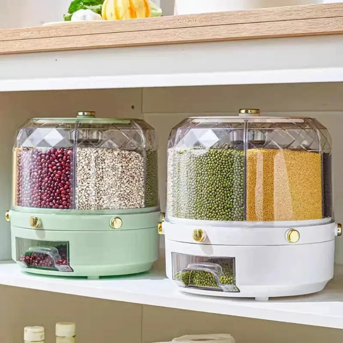 Rice Dispenser 360 Degree Rotating Sealed Dry Cereal Grain Bucket Dispenser Moisture-proof Kitchen Food Container Storage Box