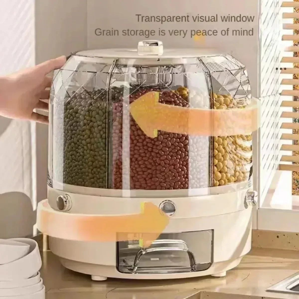 Rice Dispenser 360 Degree Rotating Sealed Dry Cereal Grain Bucket Dispenser Moisture-proof Kitchen Food Container Storage Box