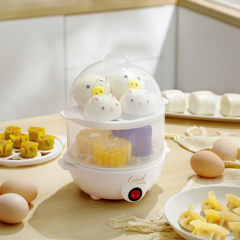 Electric Egg Steamer Breakfast Machine Auto Power Off Double Layer Poacher Multi-function Food Processor Kitchen Gift Boiler