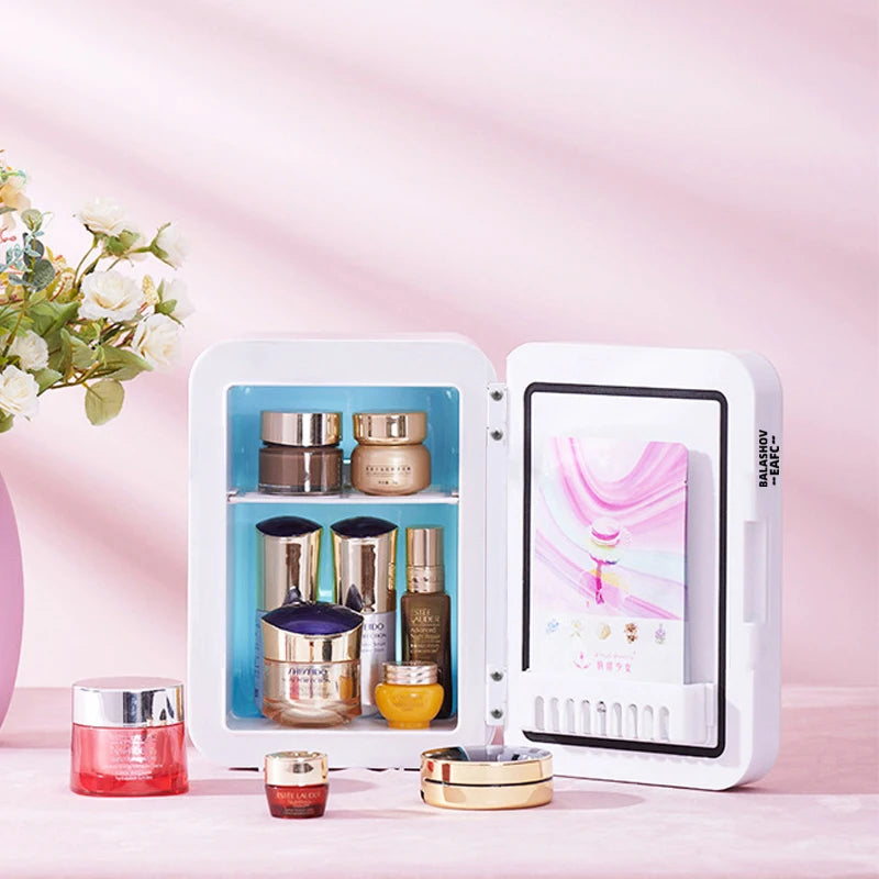 4L Refrigerator Mini Makeup Fridge With LED Light Mirror Portable Cosmetic Storage Cooler Keep fresh for Home Car Dual Use