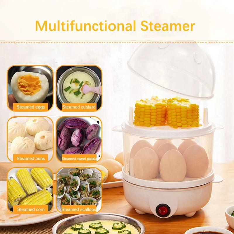 Electric Egg Steamer Breakfast Machine Auto Power Off Double Layer Poacher Multi-function Food Processor Kitchen Gift Boiler