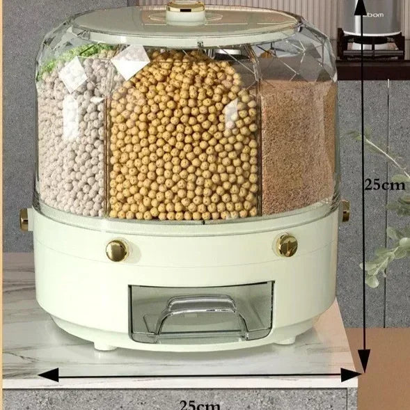 Rice Dispenser 360 Degree Rotating Sealed Dry Cereal Grain Bucket Dispenser Moisture-proof Kitchen Food Container Storage Box