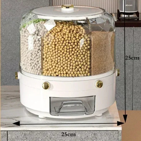 Rice Dispenser 360 Degree Rotating Sealed Dry Cereal Grain Bucket Dispenser Moisture-proof Kitchen Food Container Storage Box