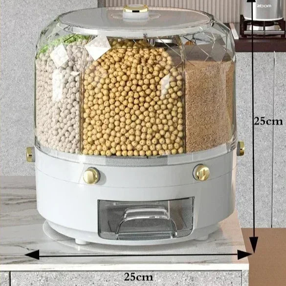 Rice Dispenser 360 Degree Rotating Sealed Dry Cereal Grain Bucket Dispenser Moisture-proof Kitchen Food Container Storage Box